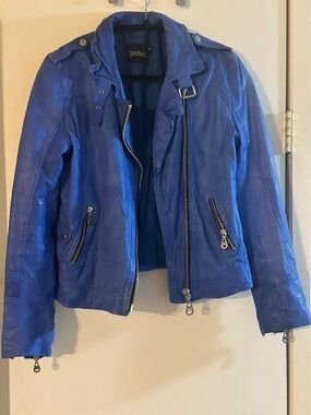 Doma Electric Blue Leather Moto Jacket